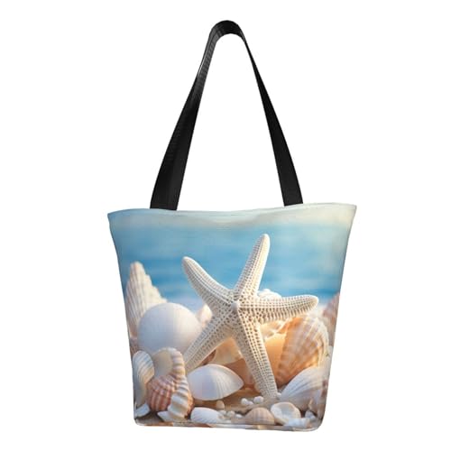 Seashells Starfish Print Comfortable Shoulder Bag Summer HandbagTravel Beach Work Daily Use Versatile Carry