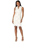 Vince Camuto Women's Lace High Neck Bodycon Dress with Scallop Hem, Ivory, 8