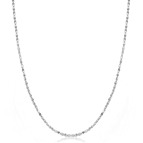 SPETLEK 14k White Gold Diamond Cut Mirror Chain Necklace for Women 2mm 14k Solid Gold Necklace with lobster clasp 16 Inch