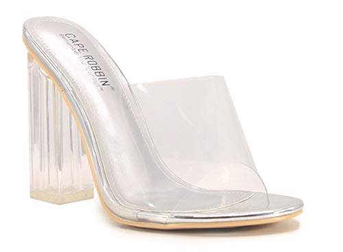 Cape Robbin Fusion Clear Chunky Block High Heels for Women, Transparent Booties for Women