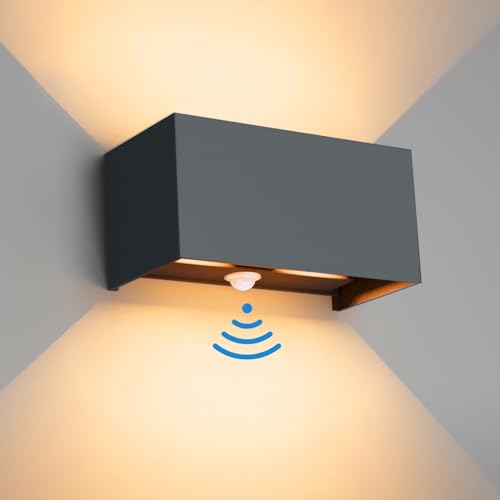 Klighten 24W Aussenlampe Au&szlig;enwandleuchte mit Bewegungsmelder, IP65,3000K Warmwei&szlig; Wandleuchte Au&szlig;en/Innen, Einstellbarer Lichtstrahl au&szlig;enlampe mit bewegungsmelder f&uuml;r Flur/Weg, Anthrazit