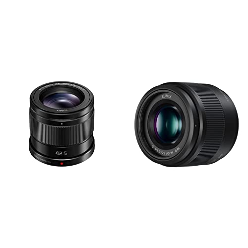 Panasonic Lumix 42,5mm F1.7 | Objectif à focale Fixe H-HS043E-K Noir & Lumix 25mm F1.7 | Objectif à focale Fixe H-H025E-K (Grand Angle 25mm, Grande Ouverture F1.7, equiv. 35mm : 50mm) Noir
