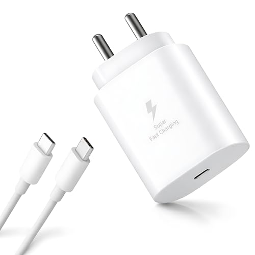 Image of MAK 25W Type C Super Fast Charger Adapter with Type-C Cable Compatible for Samsung A56, A36, F06, F05, F15, A16, M16, M06, M55s, M05, A06, A05, M35, S24 FE, White