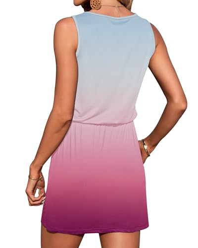 Image of AUSELILY Womens Summer Dress Casual Sleeveless Drawstring Short Dresses | Adjustable drawstring waist for a custom fit, plus 2 side pockets-perfect beach-to-street sundress