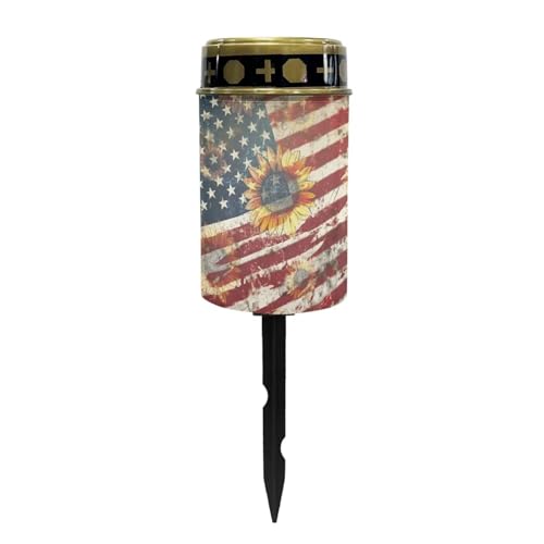 Image of Cemetery Solar Lights for Grave, American Flag Sunflower Pattern Outdoor Solar for Independence Day Decor, Outdoor Garden Lights Waterproof Path Lights for Garden Night Light Outside Decor