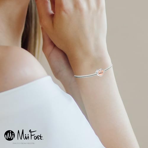 Image of Two-tone Family Rose Gold Love Heart Charm fits Pandora Charms Moments Bracelets Clear Cubic Zirconia Birthstones