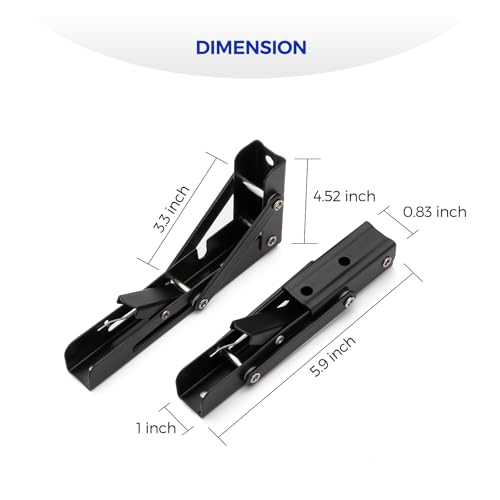 Image of Ravinte 4 Pack 6 Inch Folding Shelf Brackets - Matte Black, Heavy Duty Collapsible Brackets for Tables and Benches - Space-Saving Design