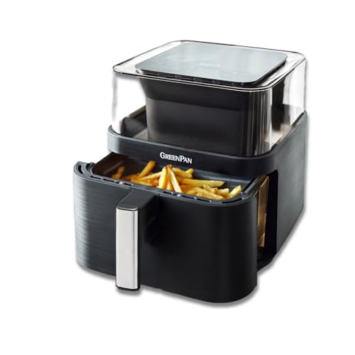 Image of GreenPan Clearview Extra Large 7QT Air Fryer, 360° Clear Window, PFAS-Free Ceramic Nonstick Drawer and Tray, Heat to 400°F, 13-Presets, Shake Reminder, Keep Warm, Delay Start, Dishwasher Safe Parts