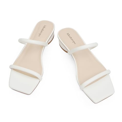 Image of Modatope Square Open Toe Heeled Sandals Women Two Strap Chunky Heel Sandals for Women Low Block Heel Sandal Dressy