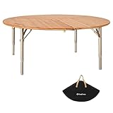 KingCamp Bambus Klapptisch Rund Camping Falt Tisch Alu Holz Höhen Verstellbar...
