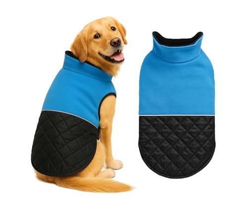 Image of The Pets Company Dog Winter Coat Jacket, Clothes, Windproof, Light Weight, Washable, Ultra Warm Thick Fleece Lined Dog Vest for Cold Weather Protection, (Reversible Blue, Large - 26 Inch)