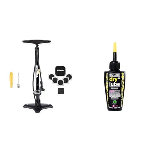 VIBRELLI Bike Pump & Puncture Kit - 160 PSI Presta/Schrader - Muc-Off Dry Bike Chain Lube for All Bikes - 50mL