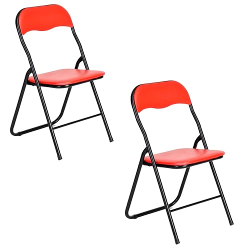 AVANTI TRENDSTORE Procida - Set da 2 sedie pieghevoli in tubolare d'acciaio nero con sedile e schienale imbottiti, di colore rosso. Dimensioni LAP ca. 44x79x45 cm