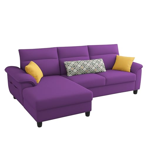Image of Casaliving Seams LHS 4 Seater L Shape Sofa for Living Room (Purple Fabric) Premium Fabric Sofa