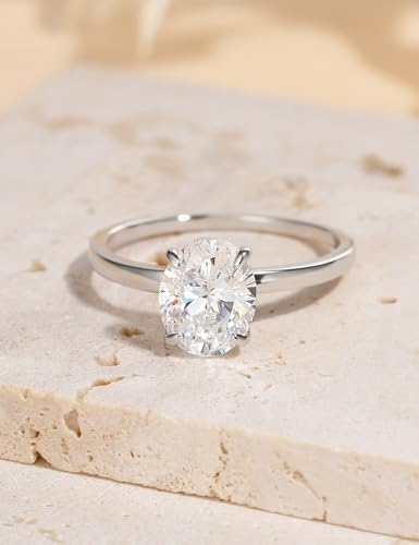 Image of EAMTI 3CT 925 Sterling Silver Engagement Rings Oval Cut Solitaire Cubic Zirconia CZ Wedding Promise Rings for Her Wedding Bands for Women Size 3-11