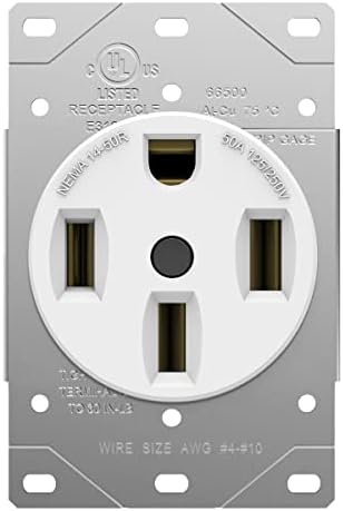 ENERLITES 50 Amp Range Receptacle Outlet for RV and Electric Vehicles, NEMA 14-50R, 3-Pole, 4 Wire (10, 8, 6, 4 AWG Copper Only), 125/250V, 66500-W, White, 1 Pack