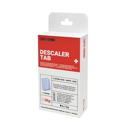 Coffee Format Descaler Tab+ 6 x 16 g, pastillas descalcificadoras para cafeteras automáticas y cafetera, descalcificador compatible con Jura, Siemens, DeLonghi, Miele, Krups, Saeco, Philips