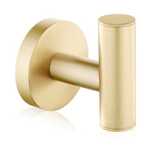 QOGRISUN Brass Towel Hook for Bathroom, Gold Coat Hook Door Hanger Towel Robe Hook Heavy Duty,Modern Brass Bathroom Accessories Wall Mounted, 1 Pack Brushed Brass Cover