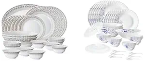 Classic Opalware Dinner Set, 27-Pieces, White+Larah by Borosil Blue Eve Silk Series Opalware Dinner Set, 35 Pieces, White