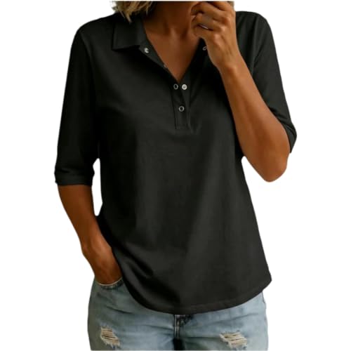 T-shirt fluide col revers pour escapades estivales, haut femme manches mi-longues léger