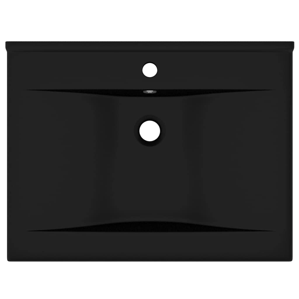 HOMIUSE 60x46x16 cm Lavabo Colgante Lavabo Sobre Encimera con Rebosadero Negro Mate Lavabo Baño Lavabo Encastrado Rectangular Cerámica Lavamanos Baño Lavabo Piedra Lavabo Suspendido