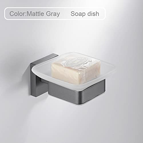 Juego de baño gris con jabonera y cepillo de diseño moderno 3