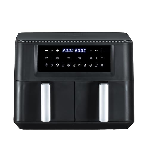 Quest 33779 Dual Air Fryer / 9L Total Capacity/Temperature Control & Preset Settings / 60 Minute Timer/Low Fat Oil-Free Cooking/LED Touch Controls/Dishwasher Safe Baskets