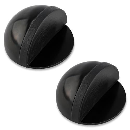 Gosknor 2pcs Floor Door Stopper, No-Drill Adhesive Door Stop for Bottom Stainless Steel Half Dome Rubber Bumper Doorstop Wall Protector for Living Room, Bedroom, Bathroom, Office (Black)