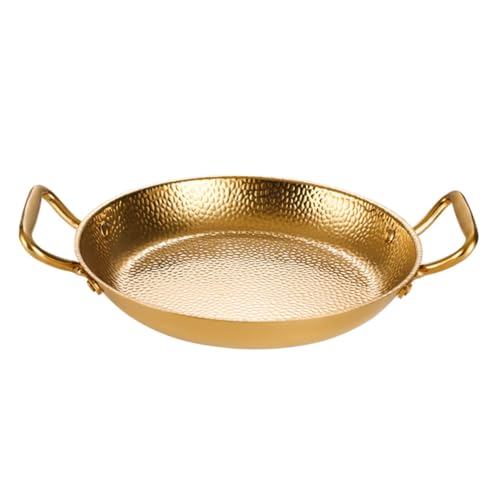 PAMINGONO Olla de Acero Inoxidable para Cocina Doméstica Sartén Plana con Doble Asa para Mariscos y Guisos Resistente Altas Temperaturas Fácil de Limpiar Dorada para Uso Diario