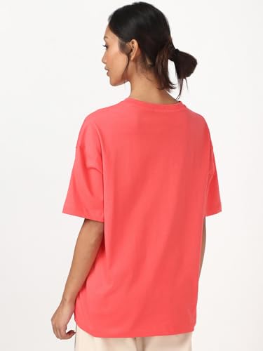 Image of Bewakoof Women's Solid Oversized Fit Half Sleeve Round Neck Cotton Jersey T-Shirt