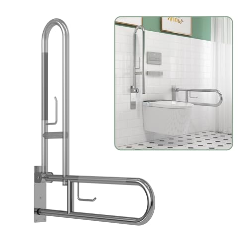 MEJE Barra de Apoyo para Inodoro de 80 cm, en Forma de U, Antideslizante, de Acero Inoxidable, Abatible, Asidero para Inodoro y Ducha
