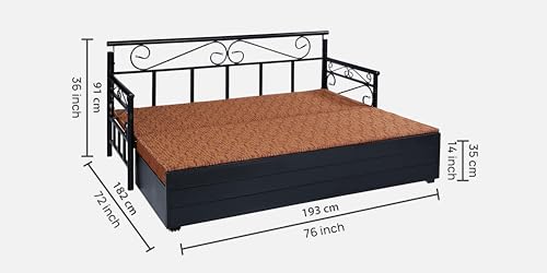 Image of 3 Seater Metal Sofa Cum Bed with Hydraulic Storage | King Size Sofa Cum Bed | 3 Seater Sofa Set, Metal Sofa Set for, Living Room, (King Size (Multi Brown & Black)