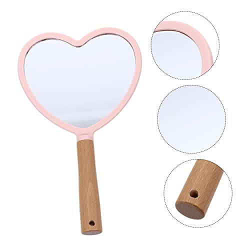 Espejo de Maquillaje de Mano con Mango de Madera Rosa miniatura 6