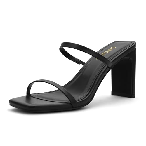 Image of Carcuume Women's Square Toe Two Strap Open Toe Block Heels Sandals Slip On Shoes