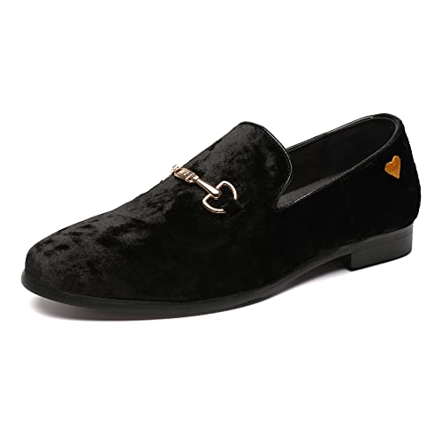 Image of FLQL Men's Luxury Velvet Penny Loafers Shoes Embroidery Suede Dress Loafers Daily Boats Shoes for Party Wedding Prom Size 7-13