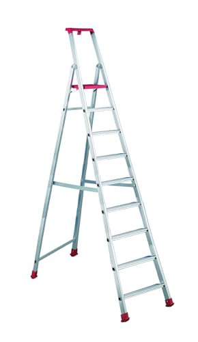 Svelt Scala Professionale in Alluminio per Installatori e Pittori – 9 Gradini Antiscivolo con Guarda-Corpo e Maniglione Porta Attrezzi