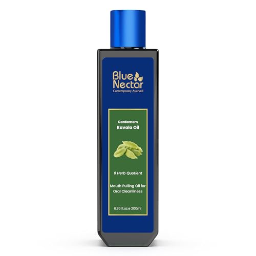 Image of Blue Nectar Cardamom Mint Oil Pulling for Mouth | Ayurvedic Mouth Freshener & Mouthwash | Natural Pulling Oil for Cool Fresh Breath & Daily Oral Care (9 Herbs, 200ml)