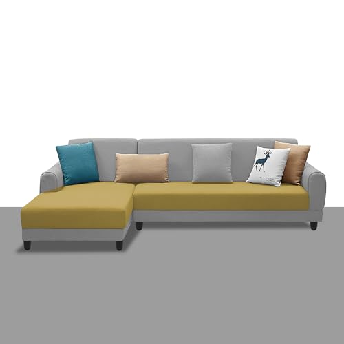 Image of Kraven LHS 6 Seater L Shape Sofa Set for Living Room (Yellow Grey Fabric) Premium Fabric Sofa