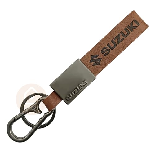 Image of Premium Leather Keychain Metal Hook Compatible with Durable Faux Leather Brown Strap with Heavy-Duty Alloy Clip Stylish Bike & Car Key Holder
