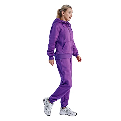 Sherpa Fleece Womens Sweatsuits Sets Outfit Active Full Zip Hoodie And Pants 2 Pieces Loungewear Tracksuit Purple L #TOP4