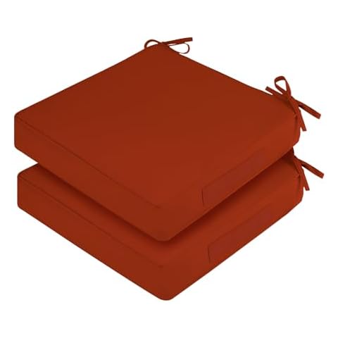 HOMELYSIAN Waterproof Outdoor Chair Cushions Set of 2, Square Outdoor Seat Cushions with Ties and Removable Cover, 24 x 24 Outdoor Cushions for Patio Furniture with Portable Handle(Brick Red) Cover