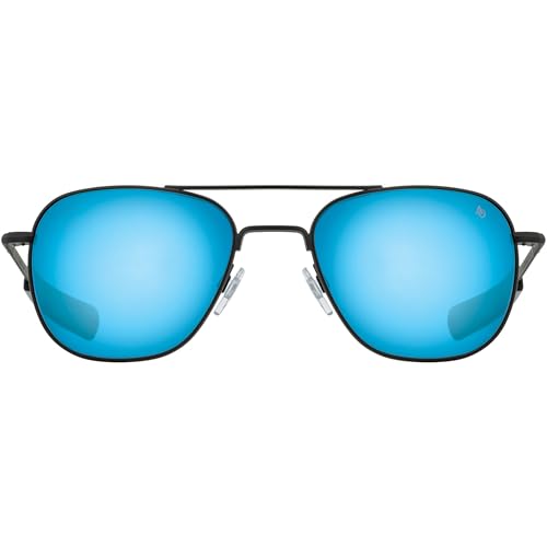 Image of AO Original Pilot Sunglasses - Black - SunFlash Blue Mirror SkyMaster Glass Lenses - Bayonet Temple - Polarized - 52-20-140