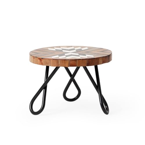 Image of CASA Decor Tribal Souk Wood & Metal Pizza Pastry Cake Stand Pack of 1 (Brown, Diameter-8 Inch)