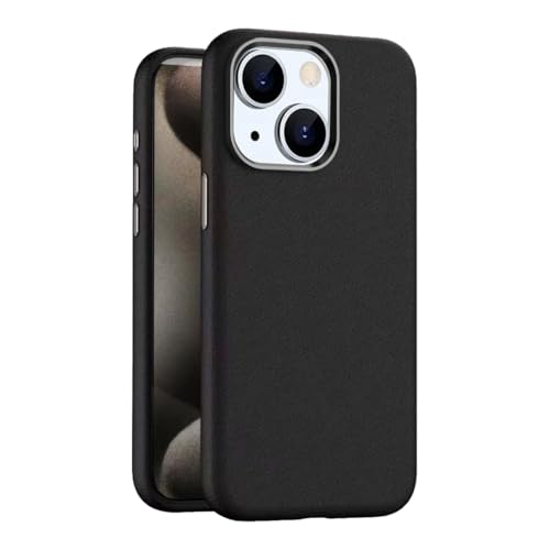 Image of MagIT Premium Skin Series Leather Case for iPhone 14 / iPhone 13 (6.1-inch), with TPU Sides, Drop Protection, MagSafe Compatible, Colored Aluminium Buttons (Carbon Black)