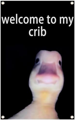 2x3 Ft Welcome to My Crib Flag Funny Flags Double Printed Funny Poster Wall Flag with 4 Brass Grommets for Dormitory Room Home College Durable Man Cave Decor Tapestry for Bedroom Dorm