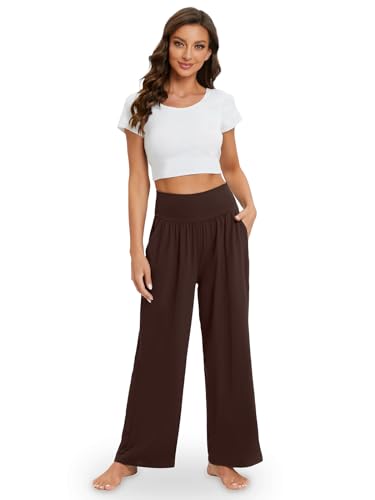 Image of Gracyoga Wide Leg Yoga Pants for Women Casual Loose Cozy Sweatpants High Waisted Lounge Pajama Flowy Pants With Pockets