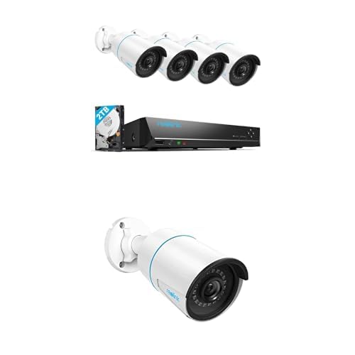 Reolink Kit Cámaras de Seguridad PoE 5MP con NVR 8CH y Disco Duro de 2TB, 8 Cámaras IP para Exterior IP67, Detección de Personas/Vehículos, Visión Nocturna de 30 m, Grabación Continua H.265