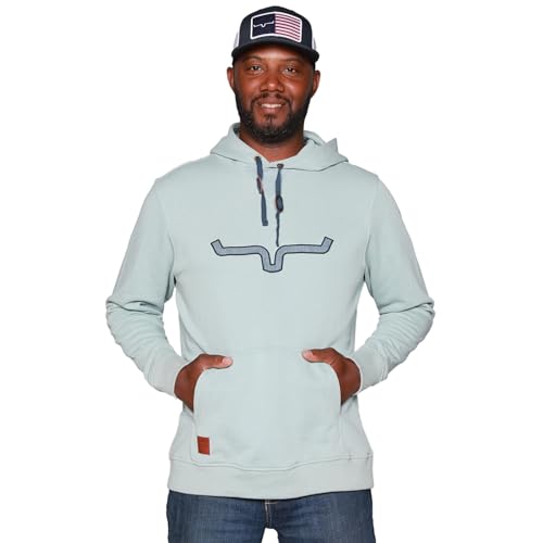 Kimes Ranch Men's TTL Casual Horns Logo Applique French Terry Hoodie with Pouch Pocket, Ribbed Cuffs & Hem