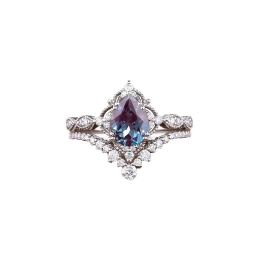 Alexandrite Engagement Ring for Women 1CT Alexandrite Engagement Ring Set S925/10K/14K/18K Natural Leaf Ring Bridal Set Moissanite Ring Set Art Deco Rings Promise Rings Gift For Her Size3-13
