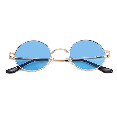 Image of Red Lens Circle Glasses Small Round Polarized Sunglasses for Women Men Retro Hippie Style Circle Sun Glasses